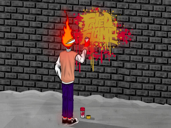 Inferno Singara Flare (OC) spray painting the Fated Flame logo onto a wall. MP. 2024